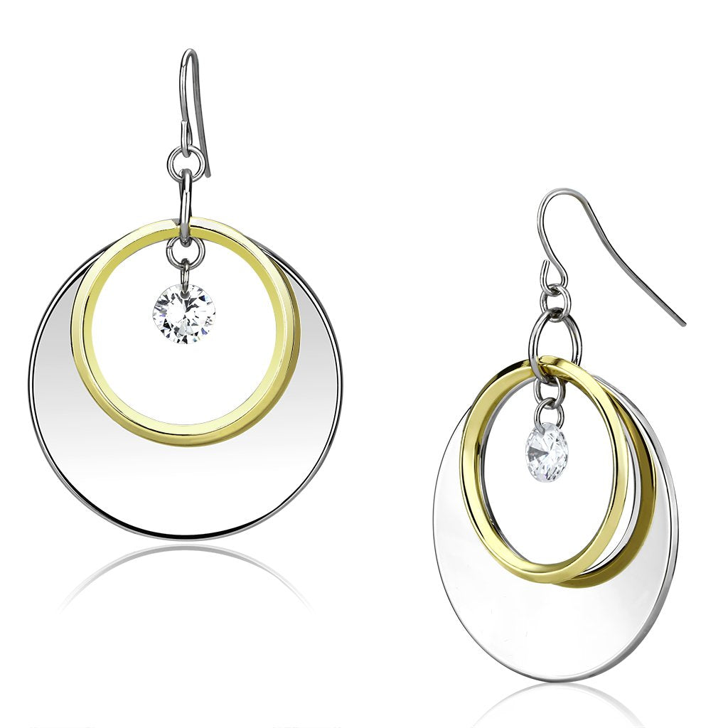 LO2692 - Reverse Two-Tone Iron Earrings with AAA Grade CZ in Clear