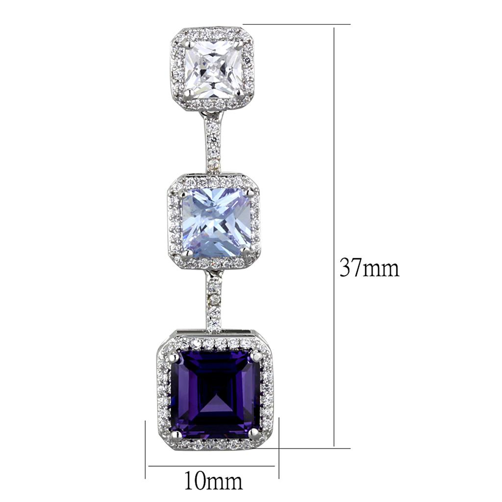 LO3754 - Rhodium Brass Earrings with AAA Grade CZ in Amethyst