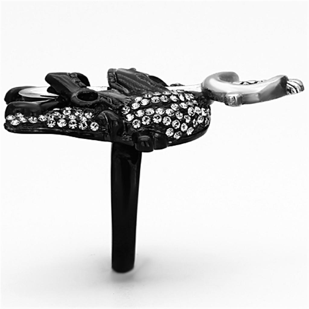 TK1204 - Two-Tone IP Black Stainless Steel Ring with Top Grade Crystal in Black Diamond