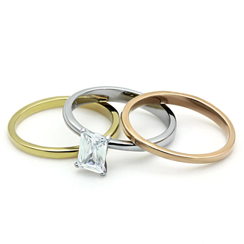 TK1279 - Three Tone (IP Gold & IP Rose Gold & High Polished) Stainless Steel Ring with AAA Grade CZ in Clear