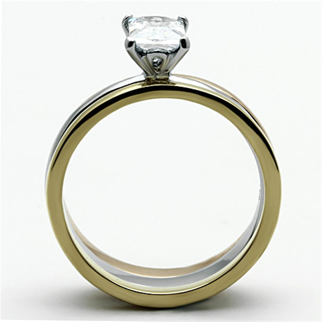 TK1279 - Three Tone (IP Gold & IP Rose Gold & High Polished) Stainless Steel Ring with AAA Grade CZ in Clear