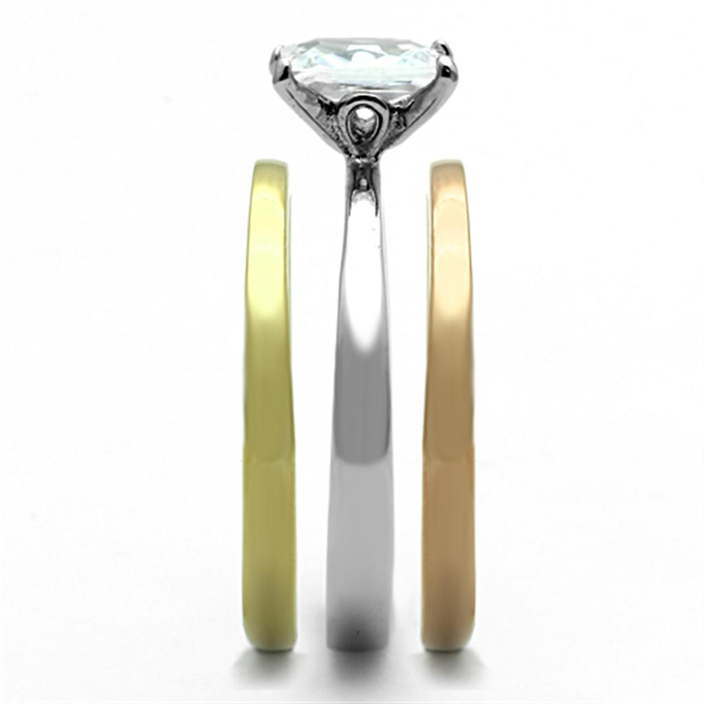 TK1279 - Three Tone (IP Gold & IP Rose Gold & High Polished) Stainless Steel Ring with AAA Grade CZ in Clear
