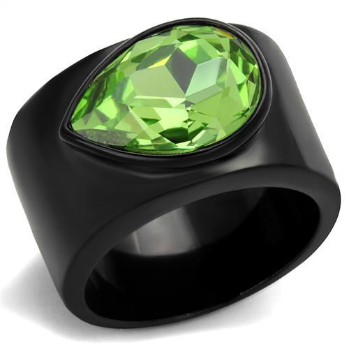 TK1363J - IP Black(Ion Plating) Stainless Steel Ring with Top Grade Crystal in Peridot