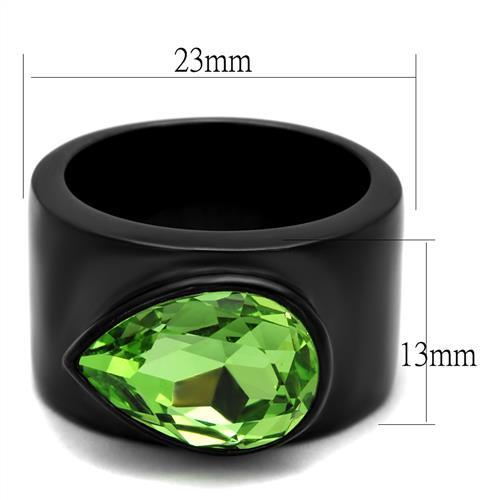 TK1363J - IP Black(Ion Plating) Stainless Steel Ring with Top Grade Crystal in Peridot