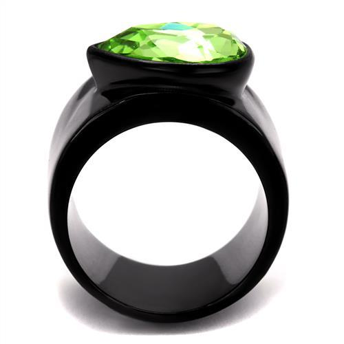 TK1363J - IP Black(Ion Plating) Stainless Steel Ring with Top Grade Crystal in Peridot