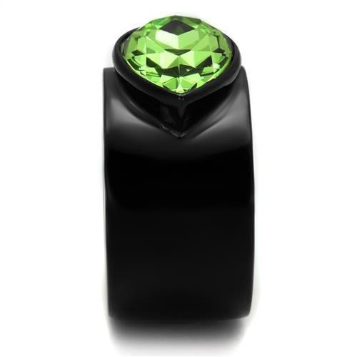 TK1363J - IP Black(Ion Plating) Stainless Steel Ring with Top Grade Crystal in Peridot