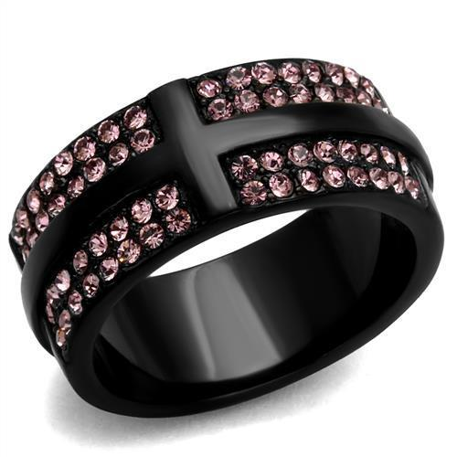 TK2280 - IP Black(Ion Plating) Stainless Steel Ring with Top Grade Crystal in Light Amethyst