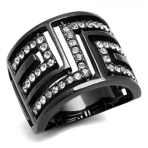 TK3134 - IP Light Black (IP Gun) Stainless Steel Ring with Top Grade Crystal in Clear