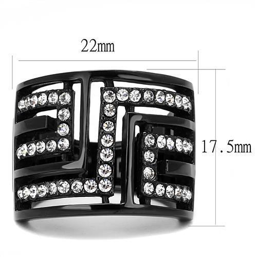 TK3134 - IP Light Black (IP Gun) Stainless Steel Ring with Top Grade Crystal in Clear