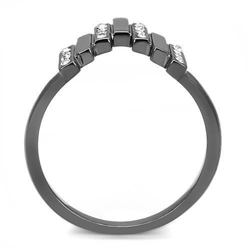 TK3135 - IP Light Black (IP Gun) Stainless Steel Ring with Top Grade Crystal in Clear