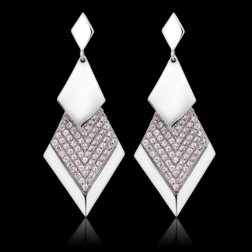 TS053 - Rhodium 925 Sterling Silver Earrings with AAA Grade CZ in Rose
