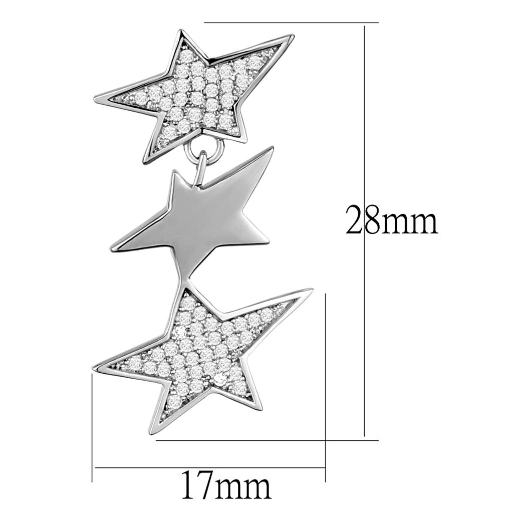 TS381 - Rhodium 925 Sterling Silver Earrings with AAA Grade CZ in Clear