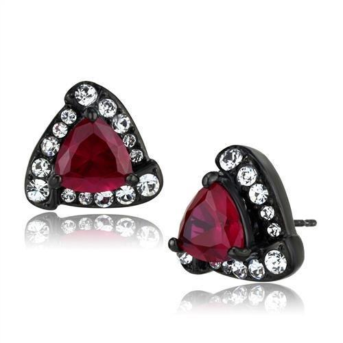 TK2272 - IP Black(Ion Plating) Stainless Steel Earrings with AAA Grade CZ in Ruby