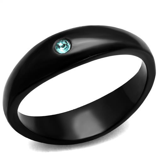 TK2274 - IP Black(Ion Plating) Stainless Steel Ring with Top Grade Crystal in Light Sapphire