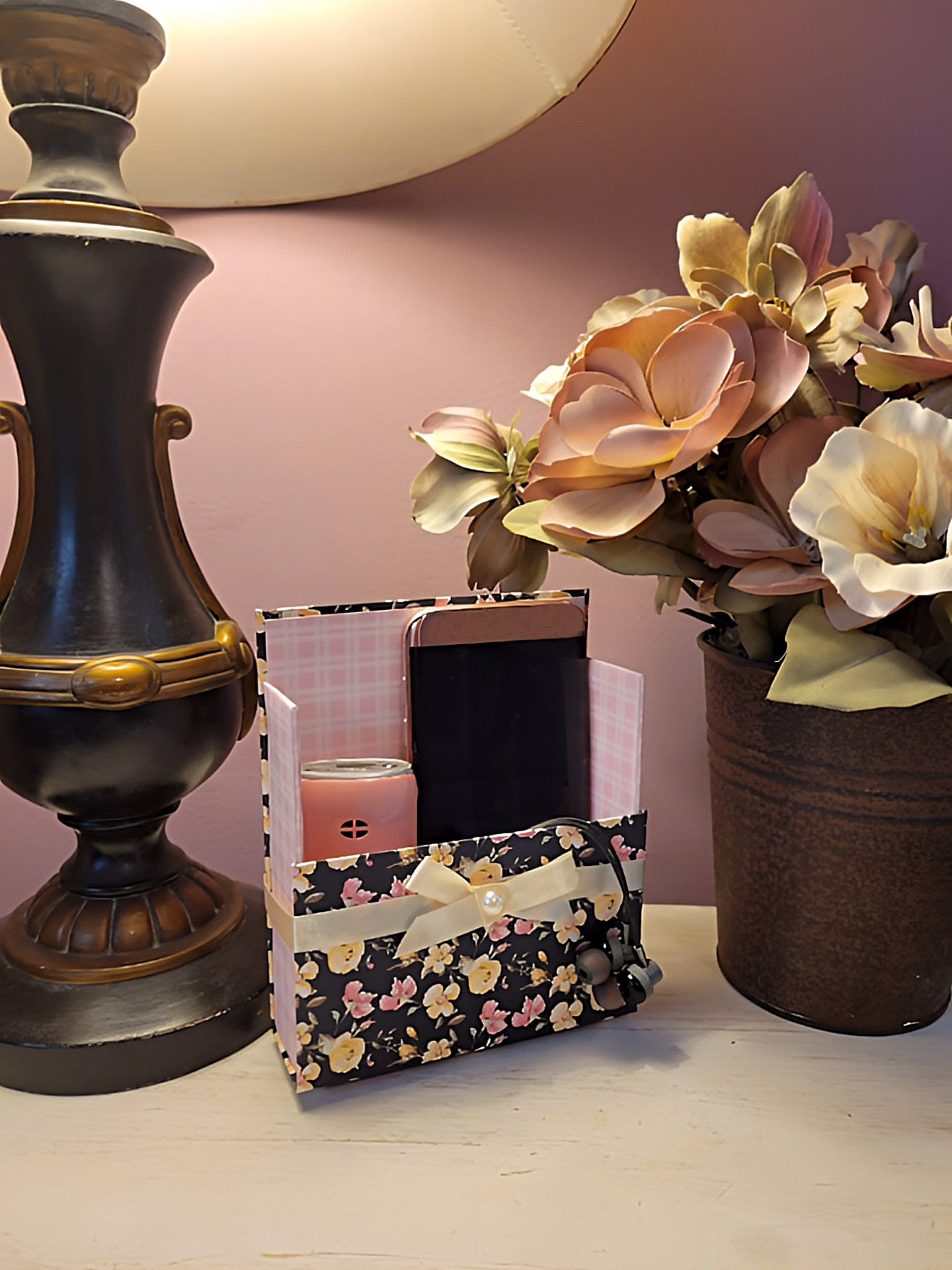 42-Pc Stationery Gift Box Set with Reusable Desktop Organizer Box (Black, Pink & Yellow Roses)
