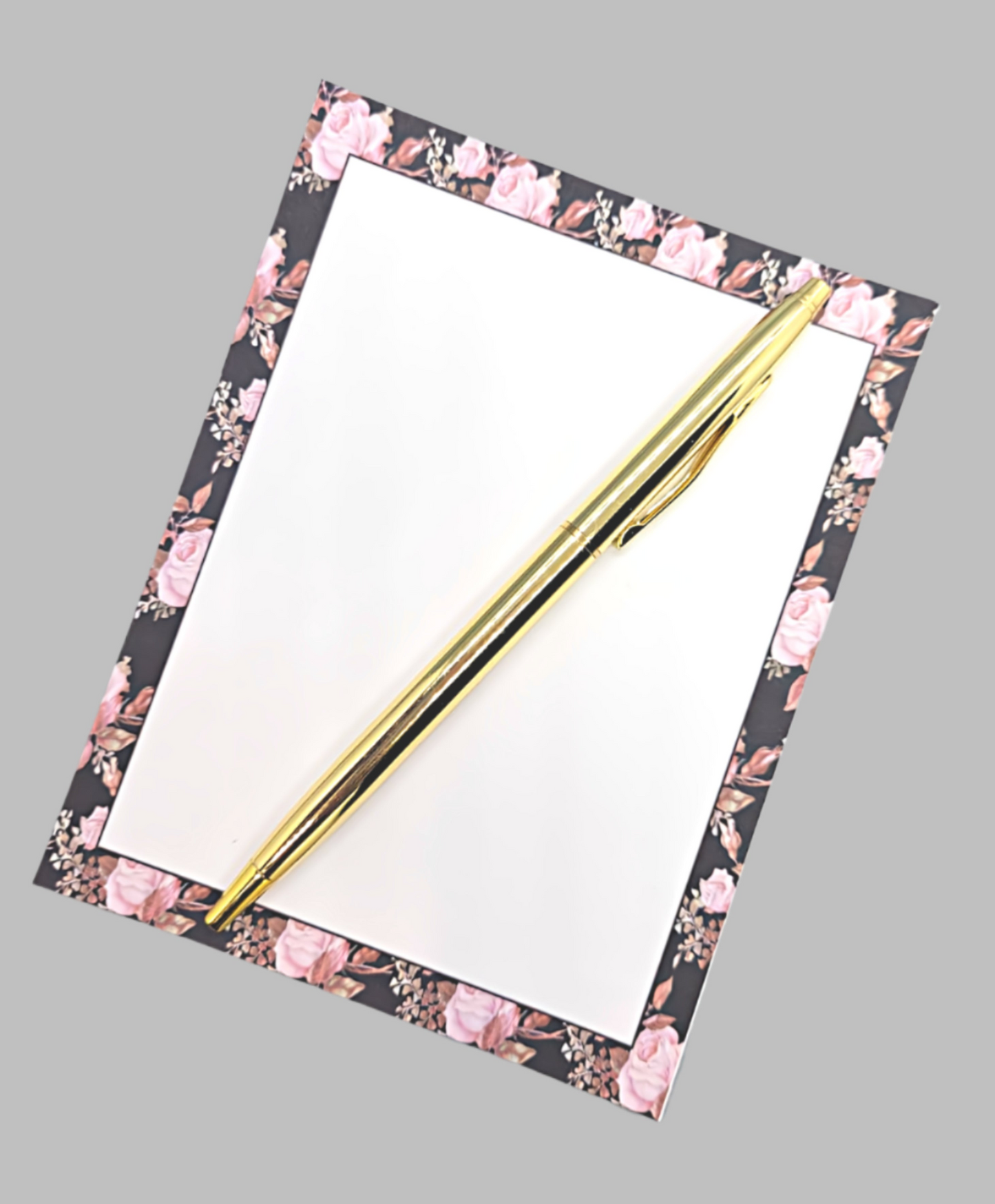 42-Pc Stationery Gift Box Set with Reusable Desktop Organizer Box (Pink & Coral Roses on Black)