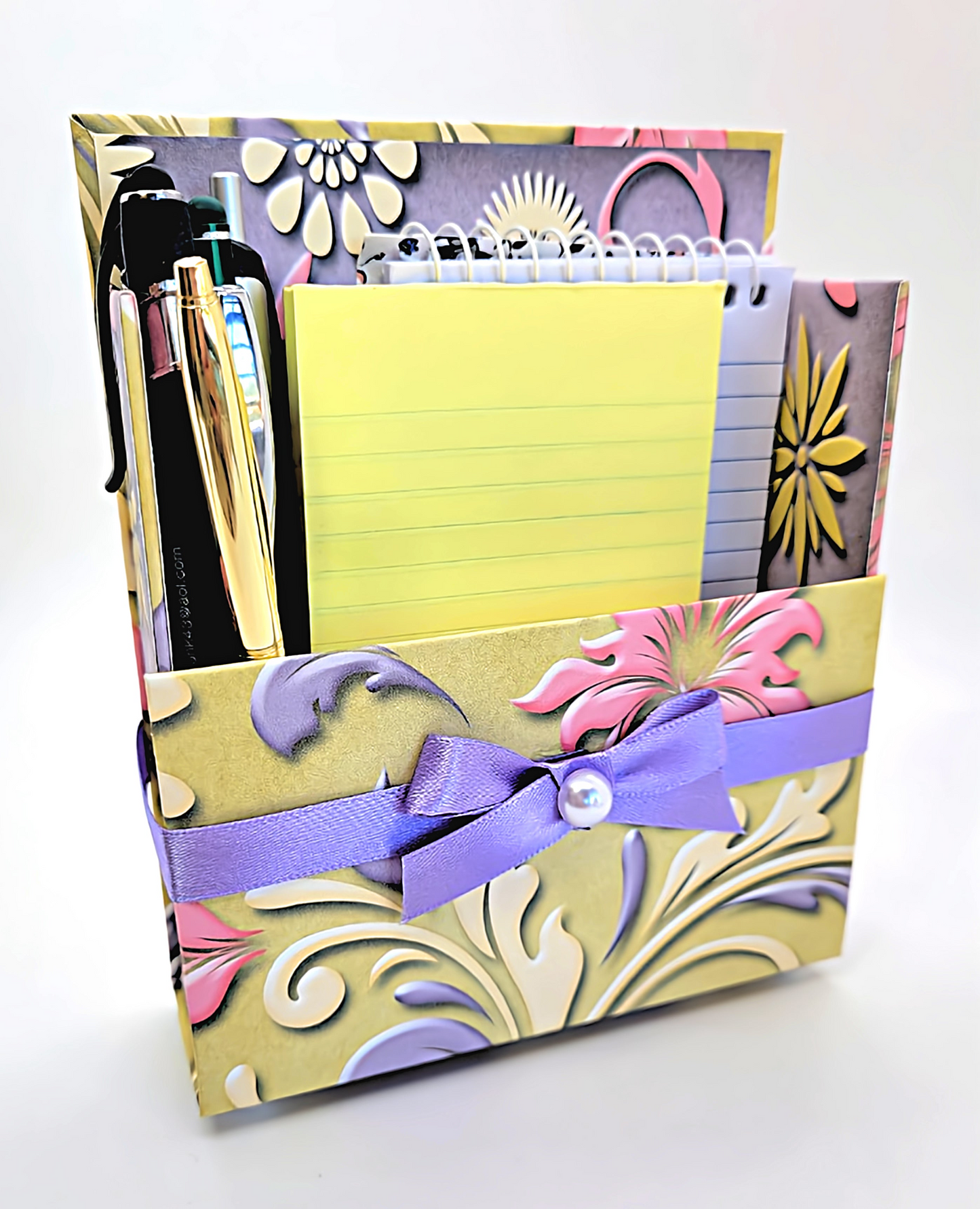 42-Pc Stationery Gift Box Set with Reusable Desktop Organizer Box (Pink, Purple, Ivory)
