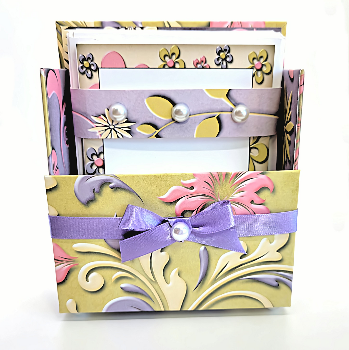 42-Pc Stationery Gift Box Set with Reusable Desktop Organizer Box (Pink, Purple, Ivory)