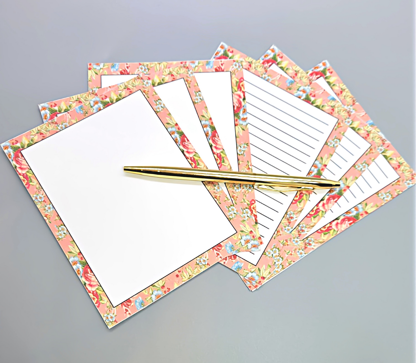 42-Pc Stationery Gift Box Set with Reusable Desktop Organizer Box (Coral Pink & Sage Green Floral)
