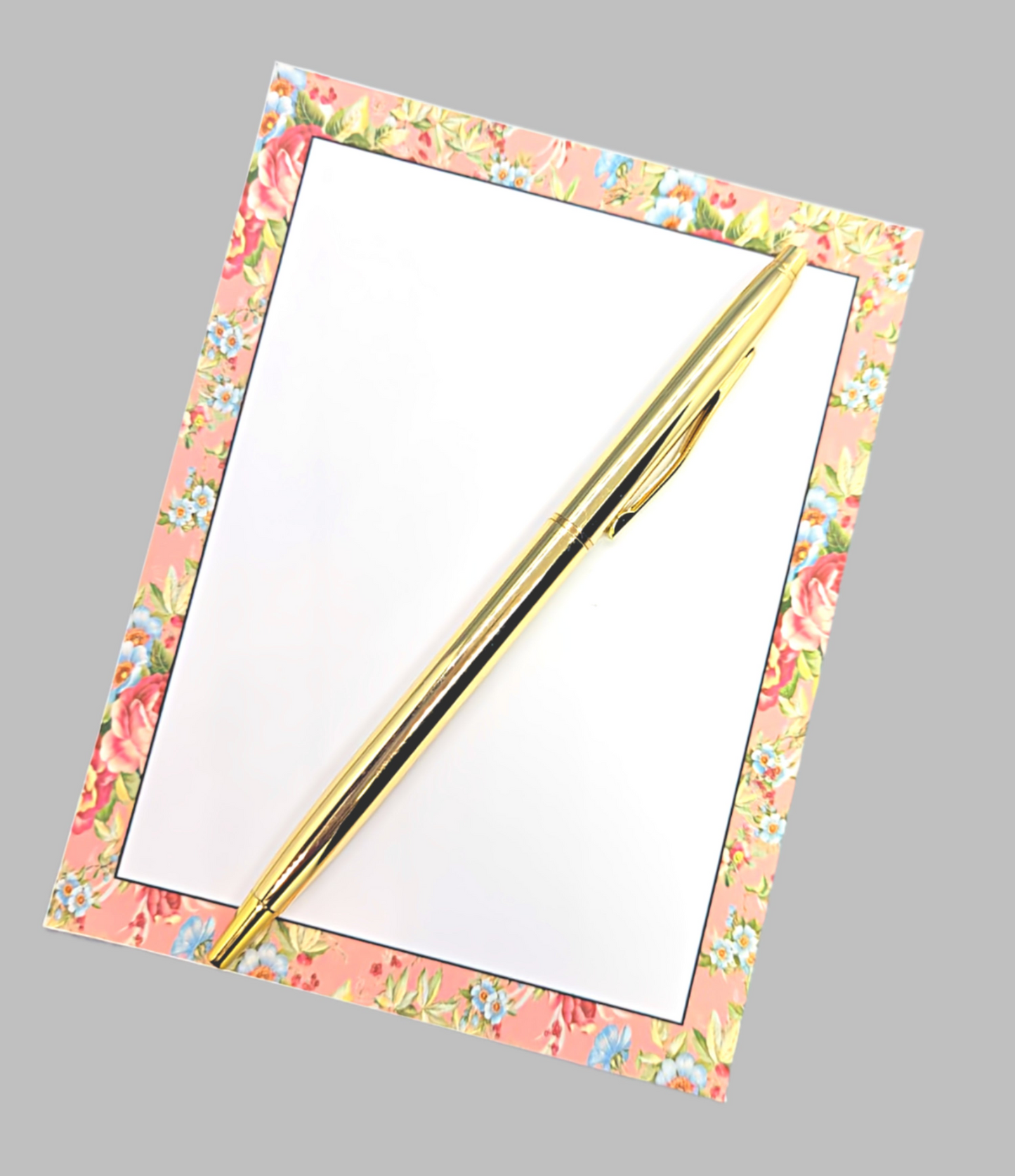 42-Pc Stationery Gift Box Set with Reusable Desktop Organizer Box (Coral Pink & Sage Green Floral)