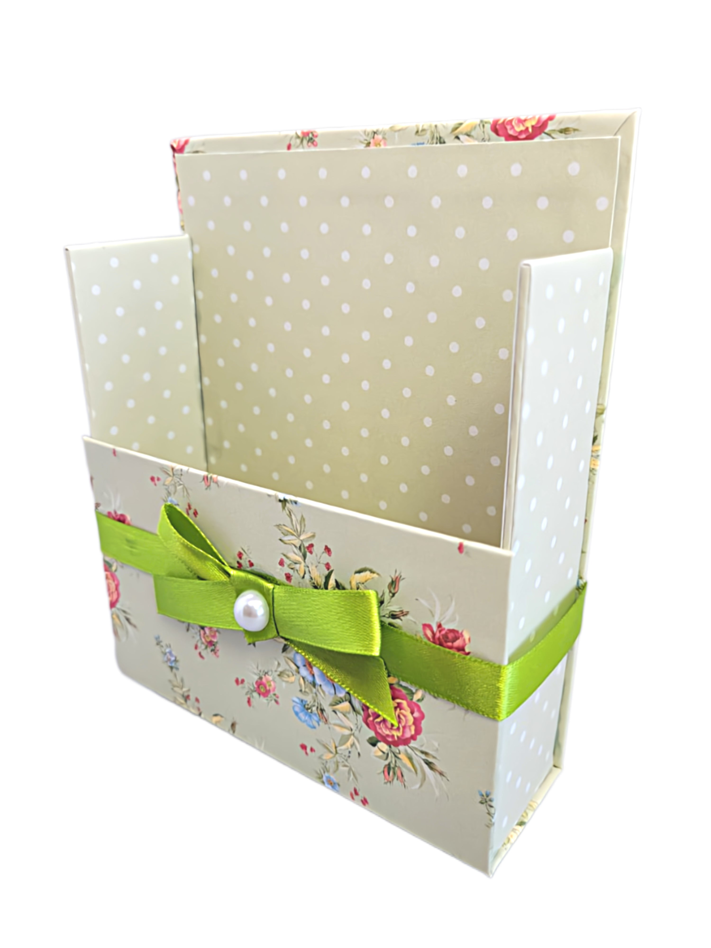 42-Pc Stationery Gift Box Set with Reusable Desktop Organizer Box (Coral Pink & Sage Green Floral)