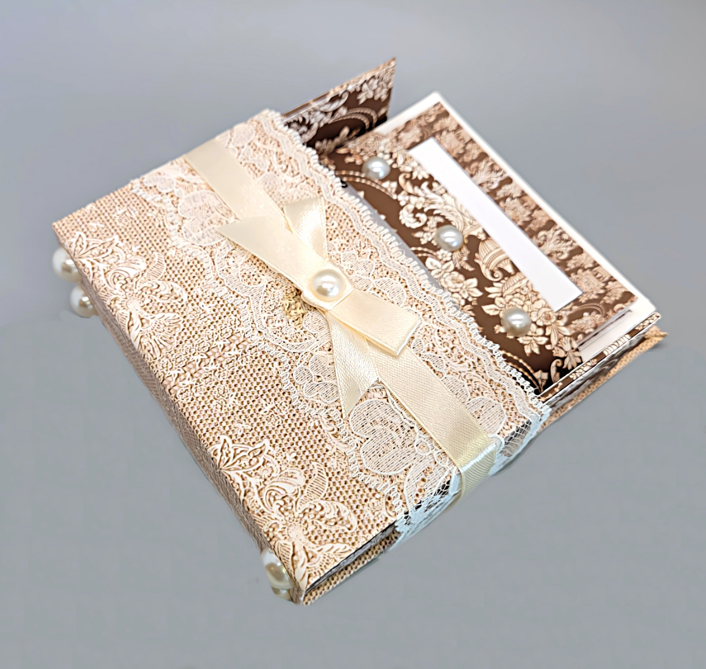 42-Pc Stationery Gift Box Set with Reusable Desktop Organizer Box (Ivory & Brown Vintage Lace)