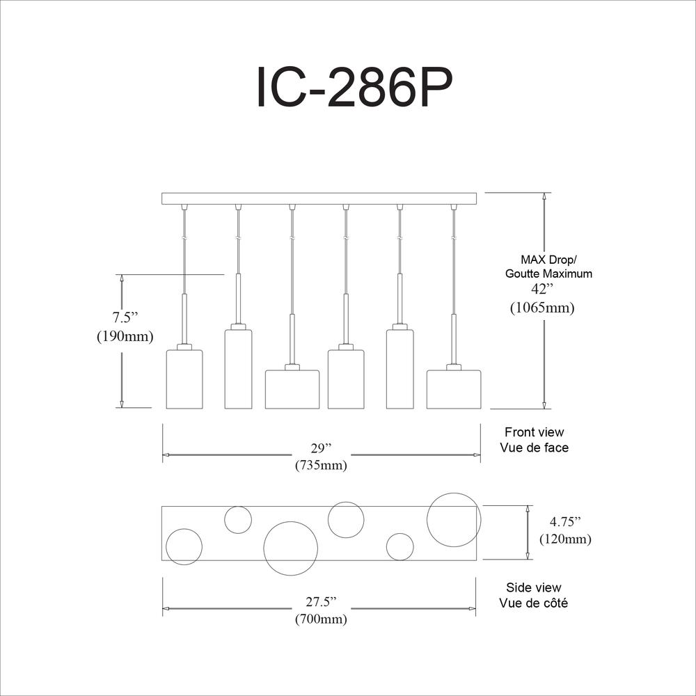6 Light Halogen Horizontal Pendant, Aged Brass with Clear Glass (IC-286P-AGB)