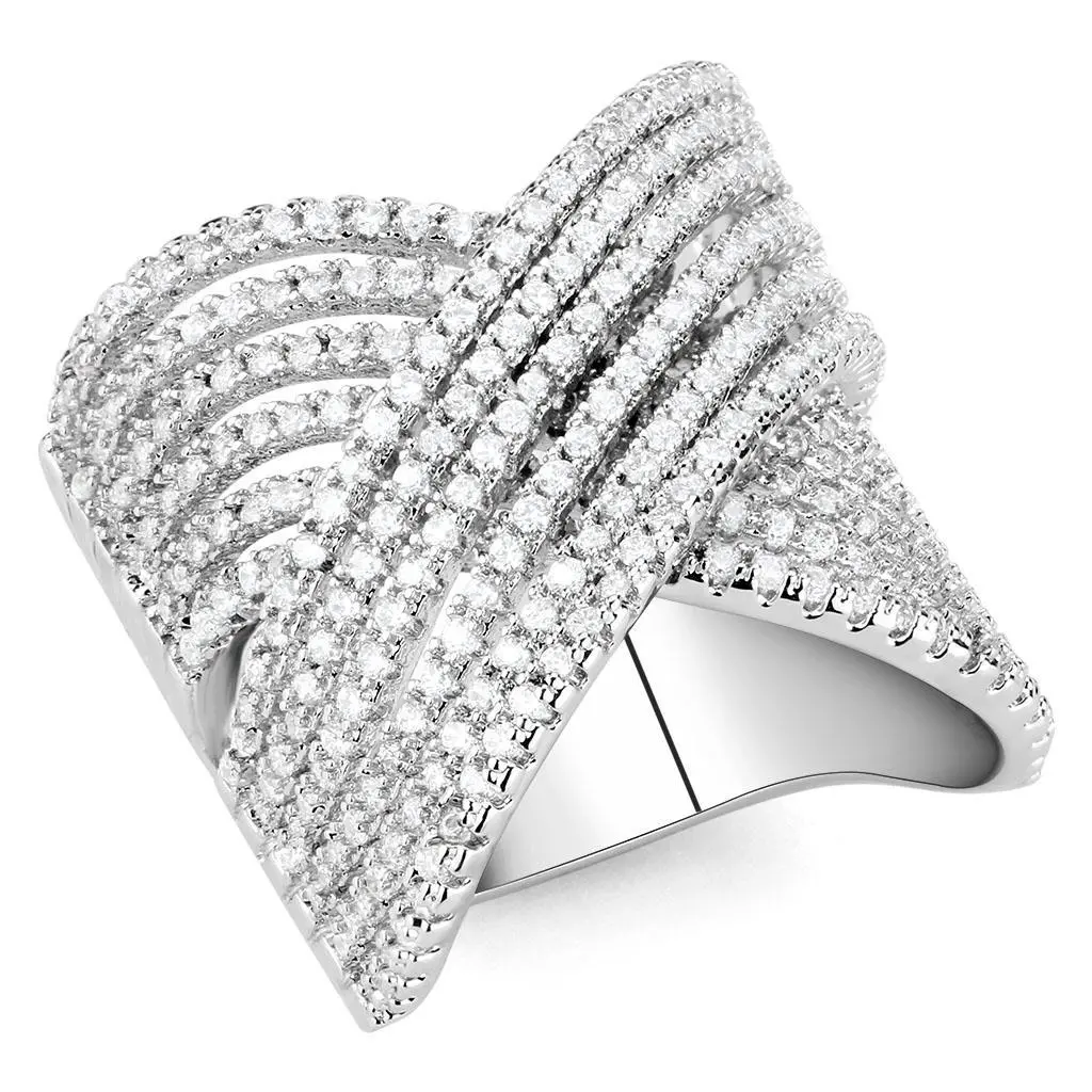 3W1539 - Rhodium Brass Ring with AAA Grade CZ in Clear