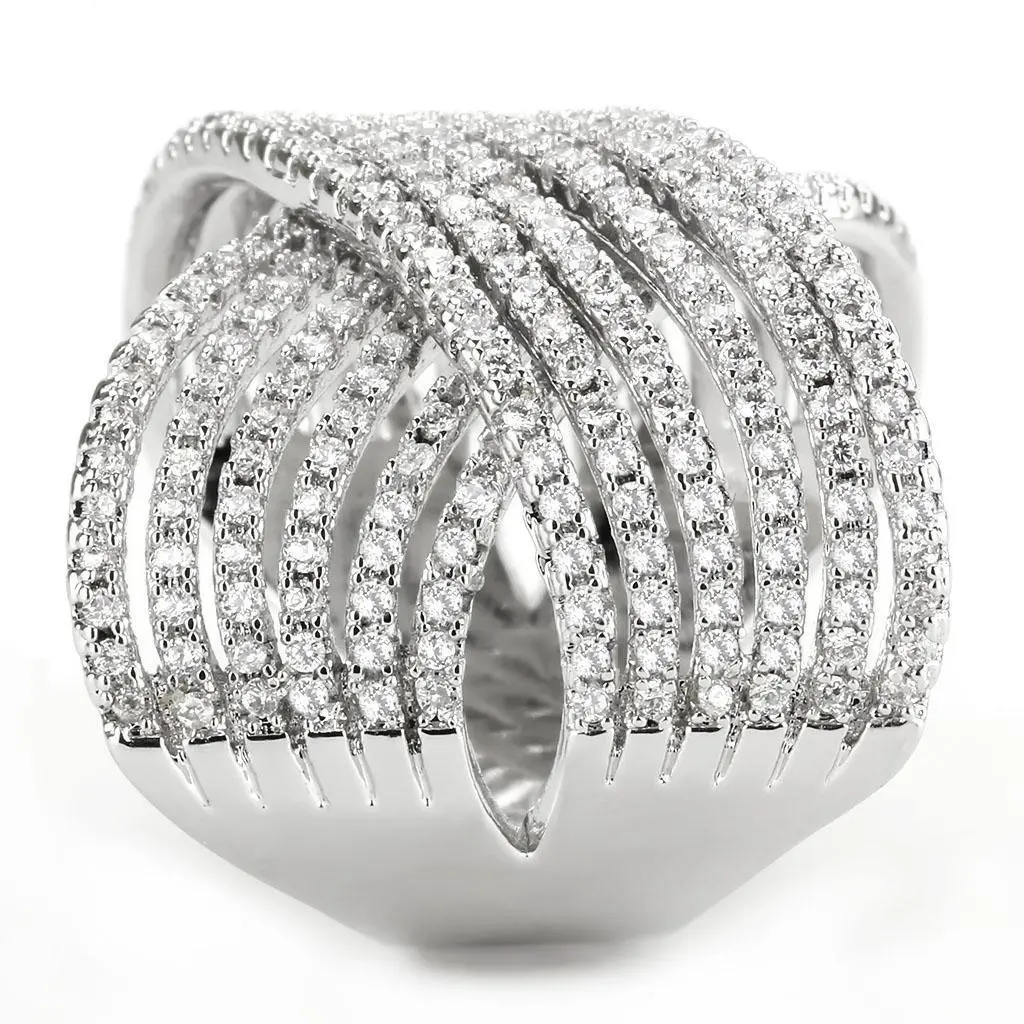 3W1539 - Rhodium Brass Ring with AAA Grade CZ in Clear