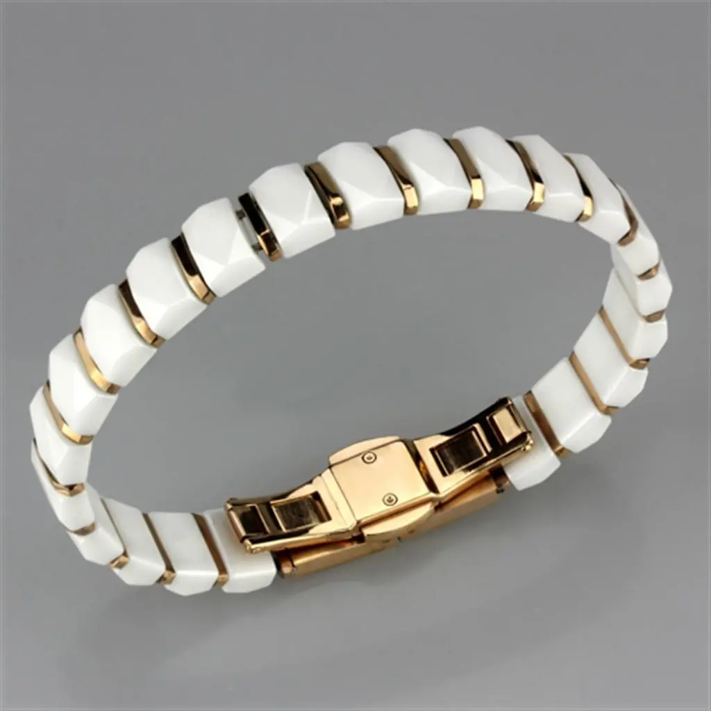 3W993 - IP Rose Gold(Ion Plating) Stainless Steel Bracelet with Ceramic in White