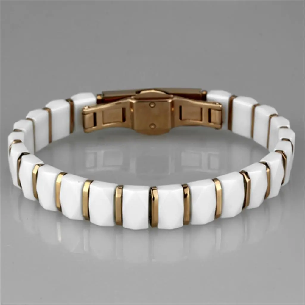 3W993 - IP Rose Gold(Ion Plating) Stainless Steel Bracelet with Ceramic in White