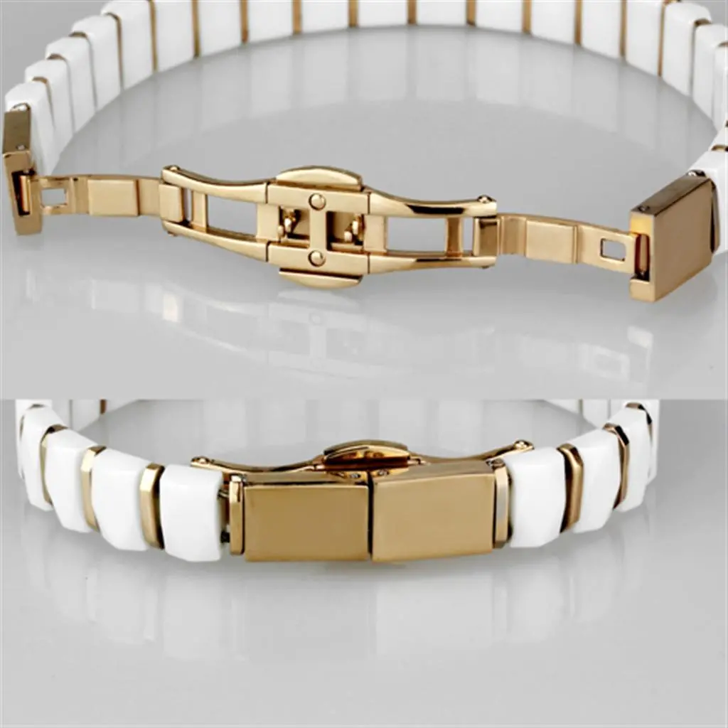3W993 - IP Rose Gold(Ion Plating) Stainless Steel Bracelet with Ceramic in White