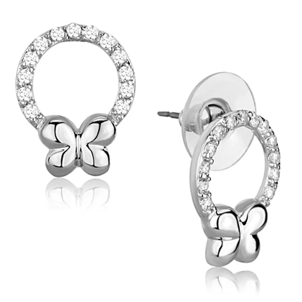 3W620 - Rhodium Brass Earrings with AAA Grade CZ in Clear