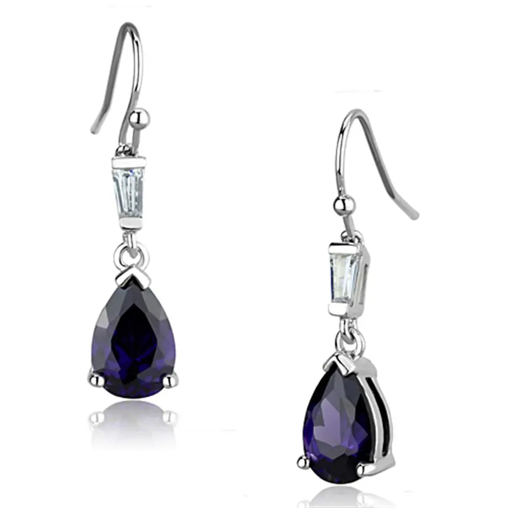 3W648 - Rhodium Brass Earrings with AAA Grade CZ in Amethyst