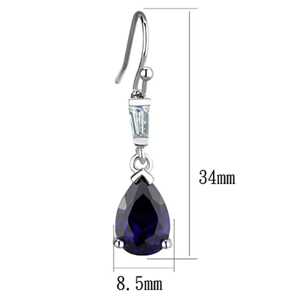 3W648 - Rhodium Brass Earrings with AAA Grade CZ in Amethyst