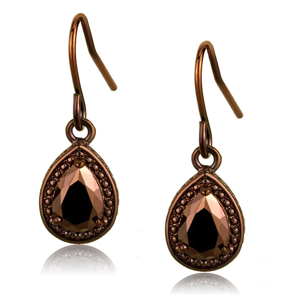 3W1114 - IP Coffee light Brass Earrings with AAA Grade CZ in Light Coffee