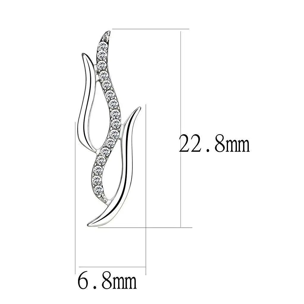 DA182 - High polished (no plating) Stainless Steel Earrings with AAA Grade CZ in Clear