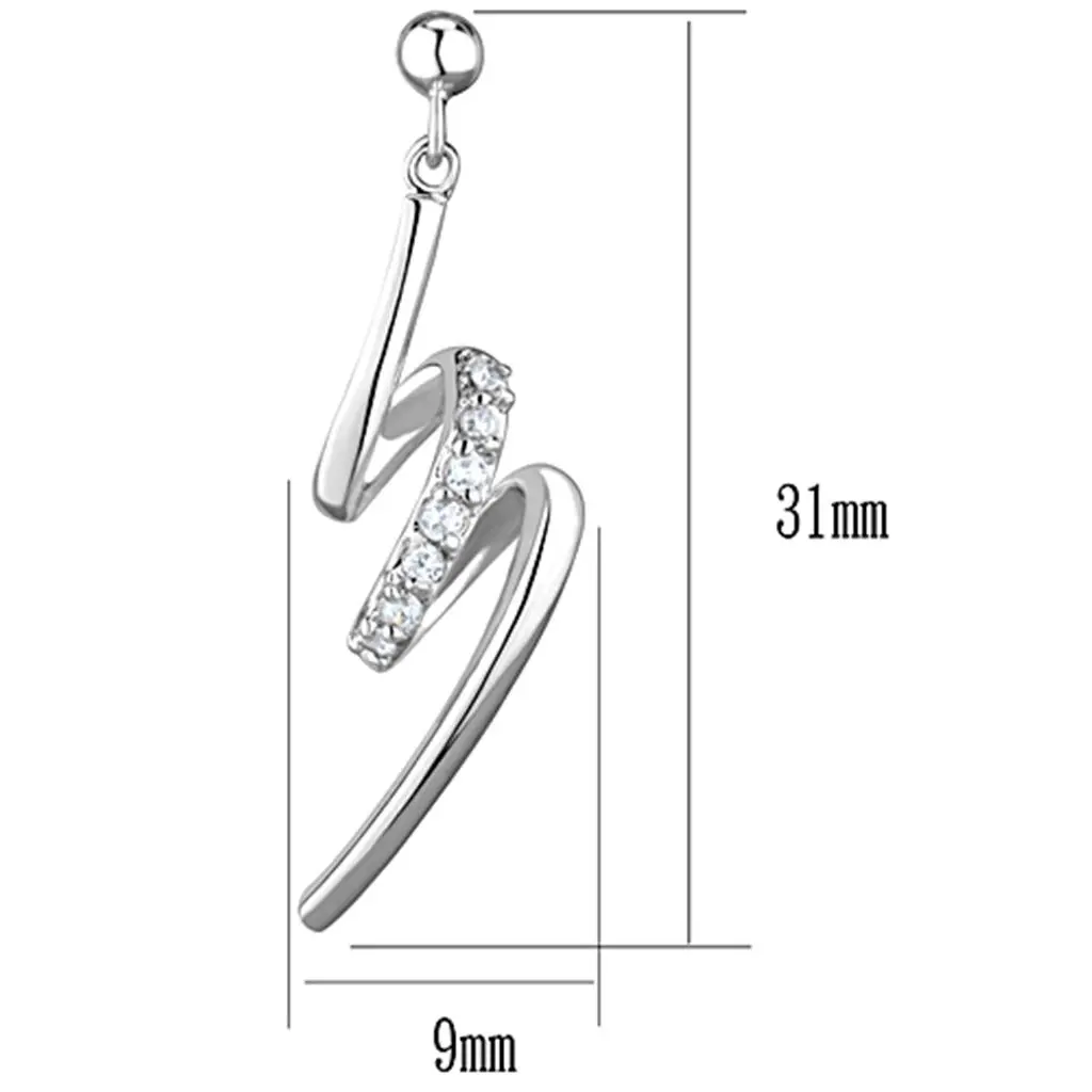 3W632 - Rhodium Brass Earrings with AAA Grade CZ in Clear