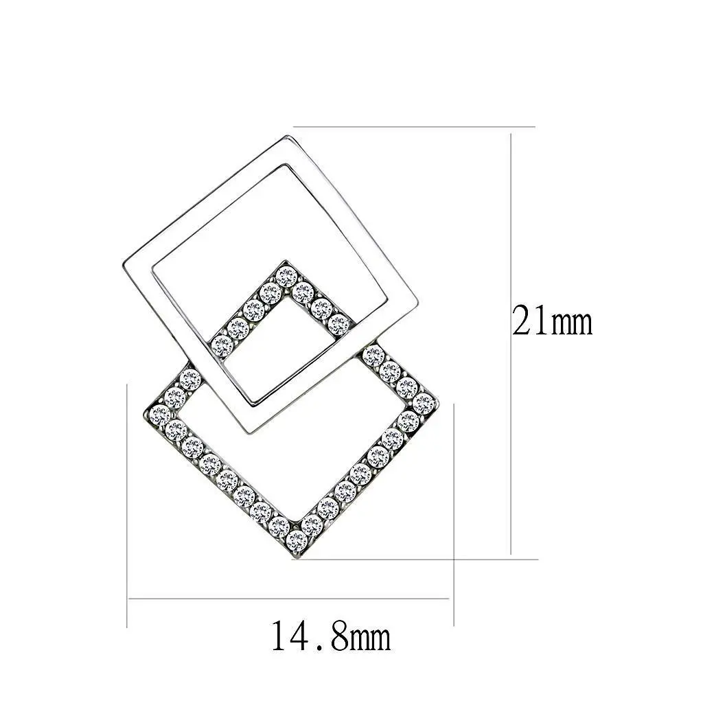 DA201 - High polished (no plating) Stainless Steel Earrings with AAA Grade CZ in Clear