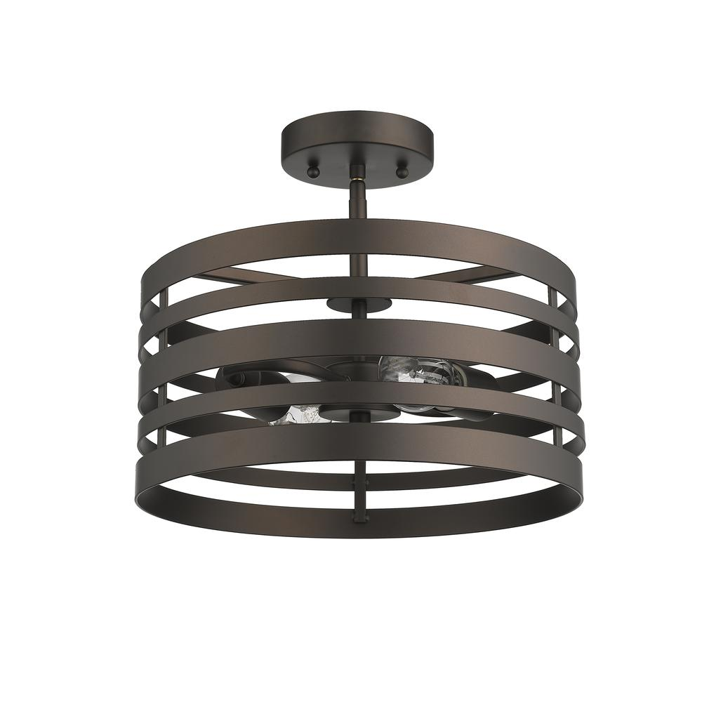 PAISLEY Farmhouse 2 Light Rubbed Bronze Semi-flush Ceiling Fixture 13" Wide