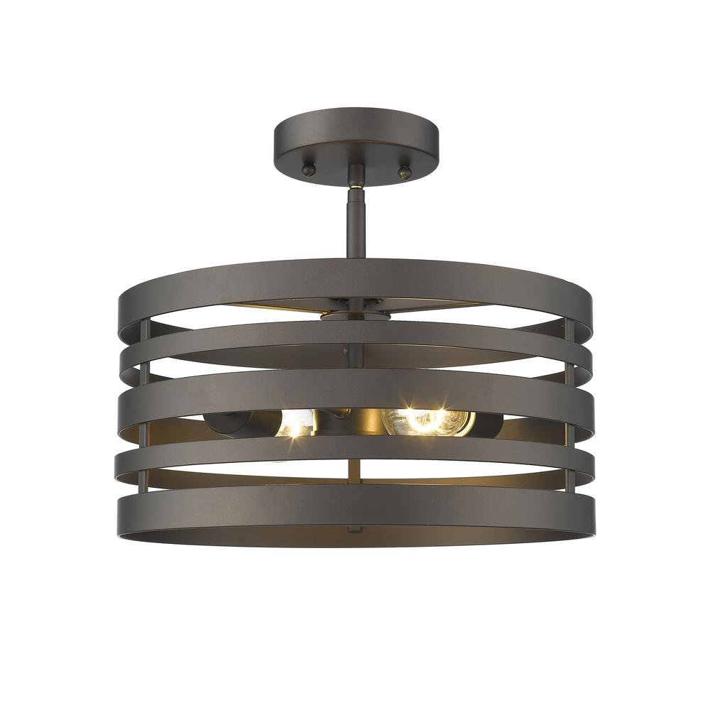 PAISLEY Farmhouse 2 Light Rubbed Bronze Semi-flush Ceiling Fixture 13" Wide