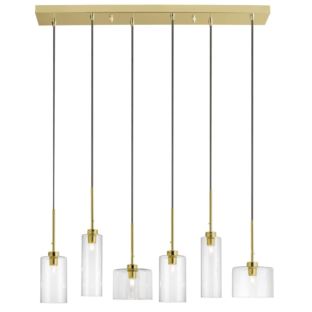 6 Light Halogen Horizontal Pendant, Aged Brass with Clear Glass (IC-286P-AGB)