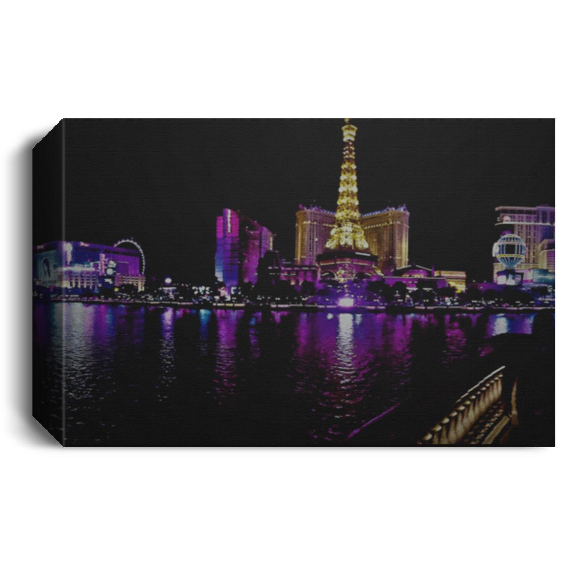 Vegas strip at night Vegas Strip at Night_Juno Black_ Deluxe Landscape Canvas 1.5in Frame