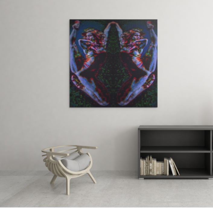 "Mirror Dance" by renowned Colombian artist Alejandro Gordillo - a stunning square canvas print that captures the beauty and grace of dance in a mesmerizing way.