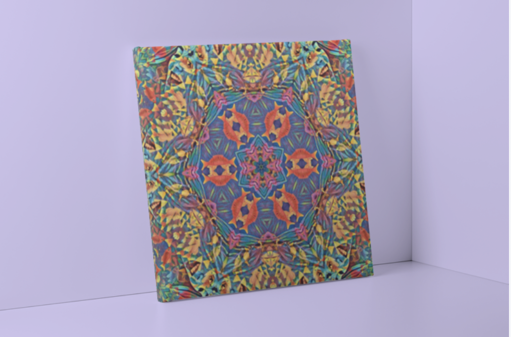 "Spiral Fishbowl" by renowned Colombian artist Alejandro Gordillo - a stunning square canvas print that captures the essence of observation and wonder in a mesmerizing way.