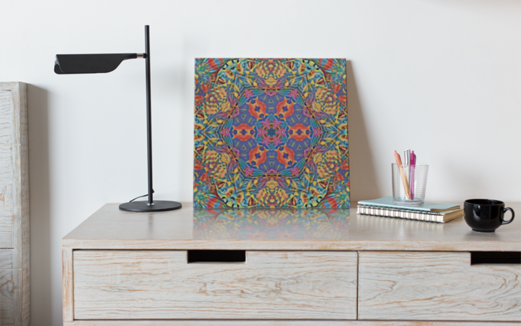 "Spiral Fishbowl" by renowned Colombian artist Alejandro Gordillo - a stunning square canvas print that captures the essence of observation and wonder in a mesmerizing way.
