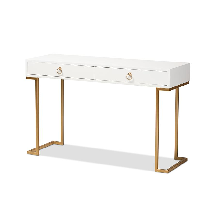 Baxton Studio Beagan Modern and Contemporary White Finished Wood and Gold Metal 2-Drawer Console Table