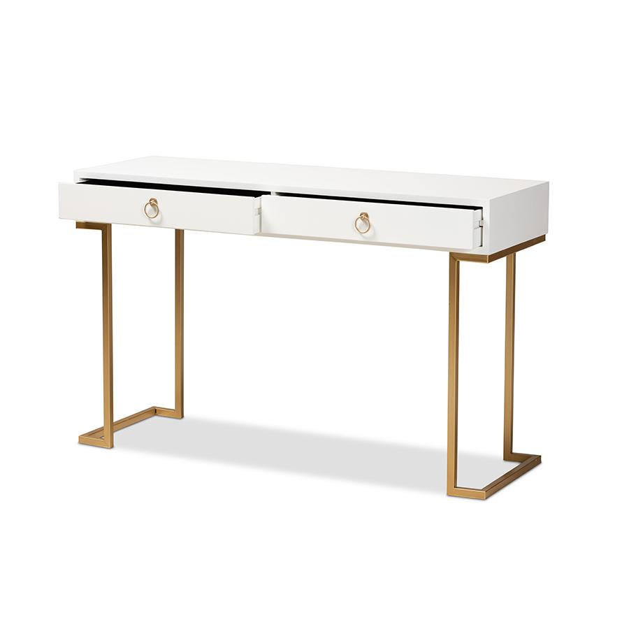 Baxton Studio Beagan Modern and Contemporary White Finished Wood and Gold Metal 2-Drawer Console Table