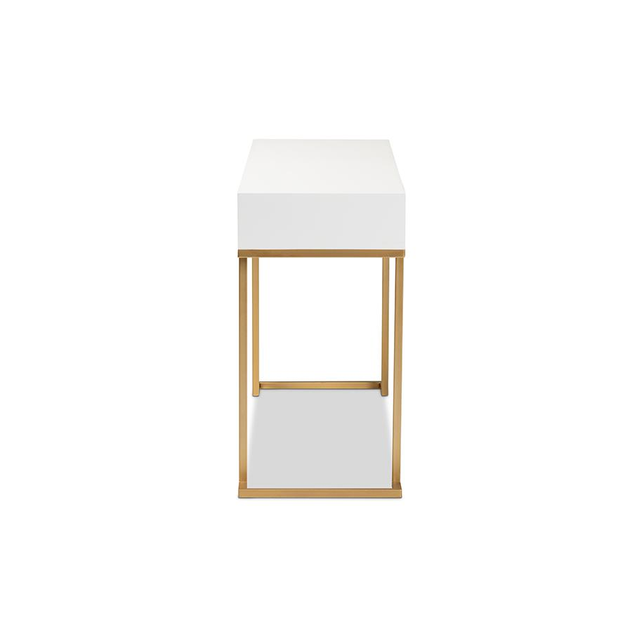 Baxton Studio Beagan Modern and Contemporary White Finished Wood and Gold Metal 2-Drawer Console Table