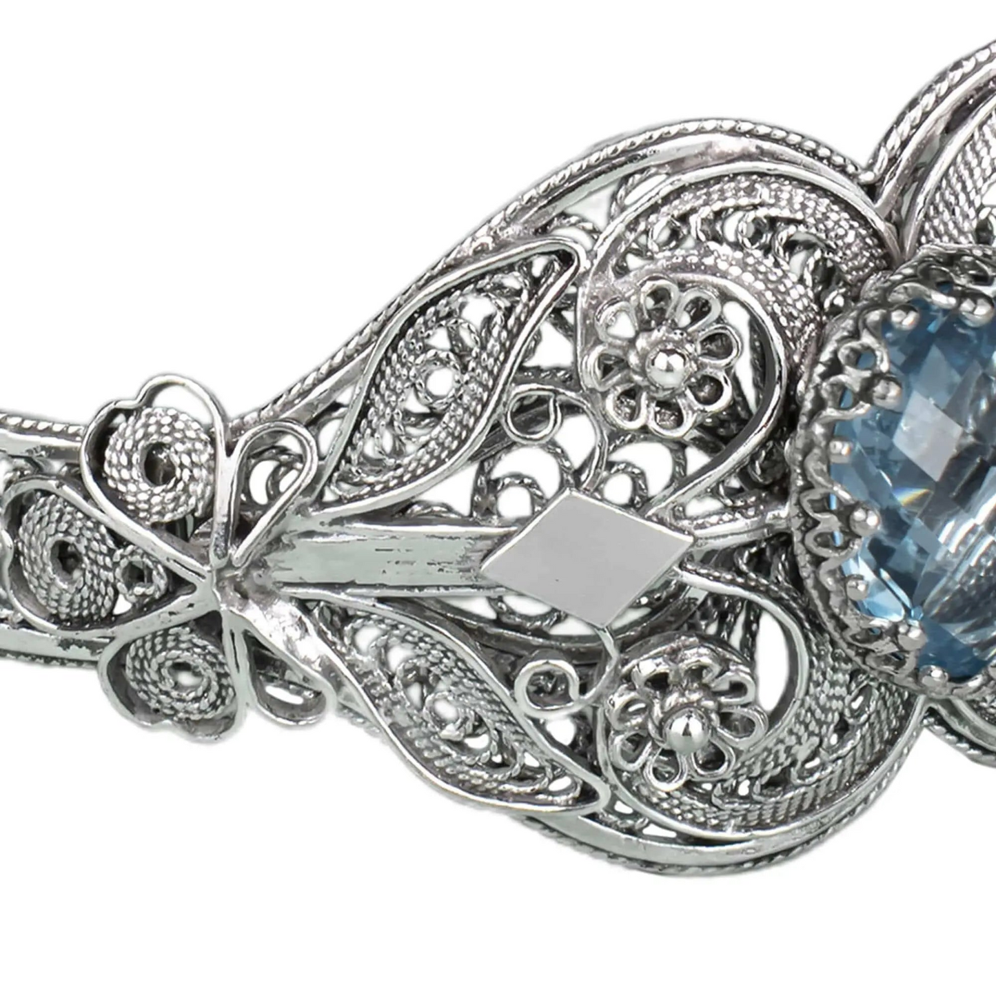 Sterling Silver Filigree Art Blue Topaz Gemstone Cuff Bracelet